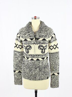 Aritzia TNA Sea To Sky Heather Black 100% Wool Cowichan Cardigan Sweater, Size S